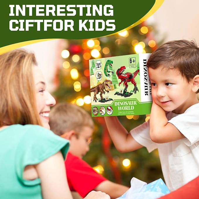 Dinosaur Building Blocks Toys for Kids Ages 6-14 | STEM Building Block Set, Christmas Birthday Gift for Boys Ages 6-8 7-9 8-14 (Brown)