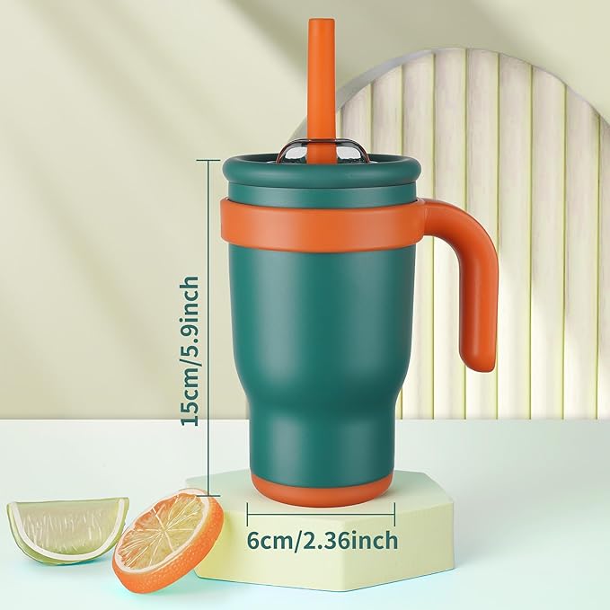 14oz Toddler Sippy Cup Vacuum Insulated Stainless Steel Kids Cup with Handle, Spill-Proof Straw, Leak-Proof Travel Cup for Home or On-the-Go