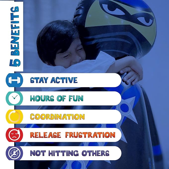 INFLATABLE DUDES Ninja Toy 47 Inches -Kids Punching Bag | Already Filled with Sand| Bop Bag | Inflatable Bopper | Boxing | Ninja Birthday Party | Party Decorations | Punching Bag for Kids- (Nobi)