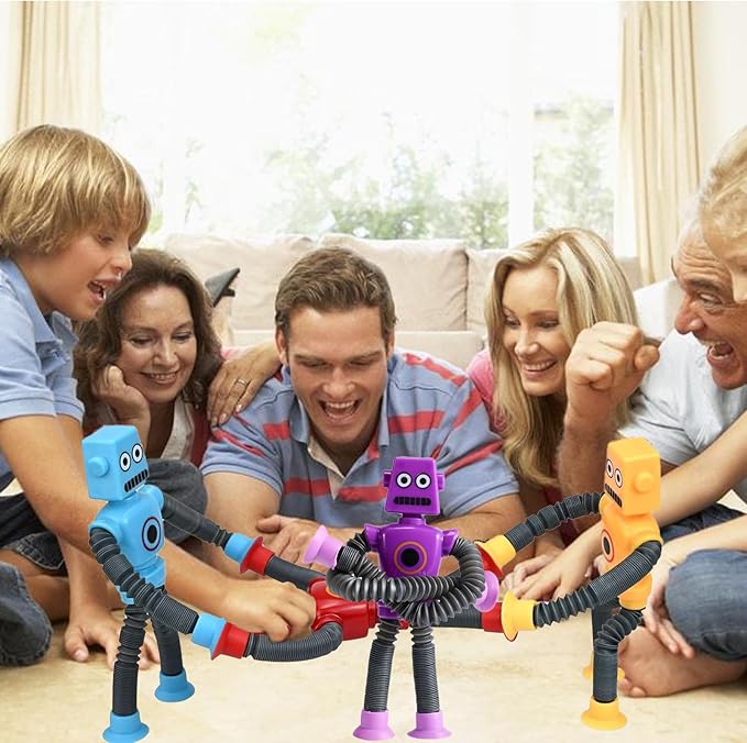 4 Pack Telescopic Suction Cup Robot Toy, Stretchy Giraffe SuctionAnimal Autism Sensory Toy for Toddlers, Travel Essential, Educational Classroom Treasure Box, Stretchy Robots Party Favors