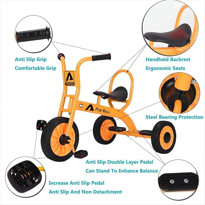 Kids Tricycle for Preschool Ages 3+, Ideal Outdoor Playground & Daycare Yard Trikes, Durable Metal Pedal Trike Gift for Boys and Girls, Sturdy Carbon Steel Frame, Inflation-Free Rubber Wheels