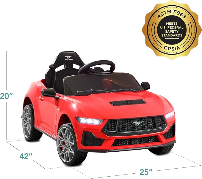 Best Choice Products Kids 12V Electric Ride On Car Officially Licensed Ford Mustang w/Parent Control, LED Lights, 2 Speeds, Bluetooth - Red