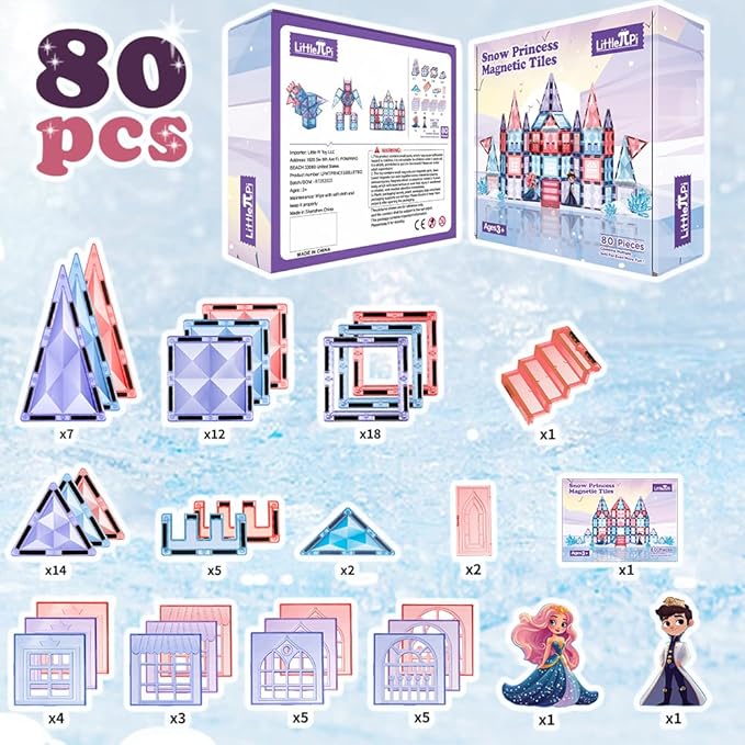 Little Pi Frozen Magnetic Tiles 3 Year Old Girl Gifts 5 Year Old 4 Year Old Girl Birthday Gifts Princess Toys Magnet Tiles Building Blocks Castle Age 3 4 5 6 7 8