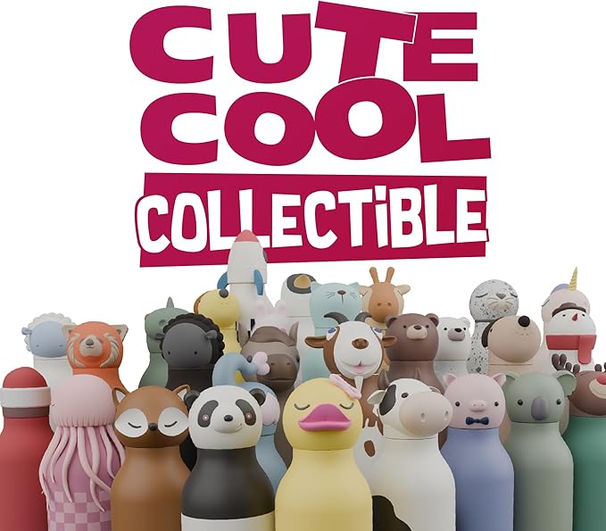 asobu Bestie Bottle Insulated Stainless Steel Water Bottle with Detachable Soft Animal Head Fun Drinking For Kids and Teens with Flexible Reusable Straw 16 Ounce (Santa)