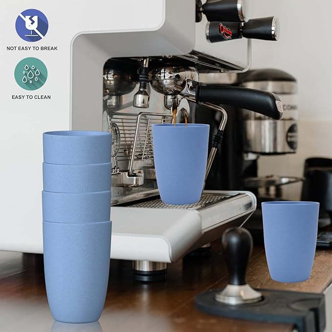Wheat Straw Cups 6 PCS Good Alternative to Plastic Reusable Cups 20 oz Unbreakable Drinking Cup Reusable Dishwasher Safe Water Plastic Glasses Sky Blue
