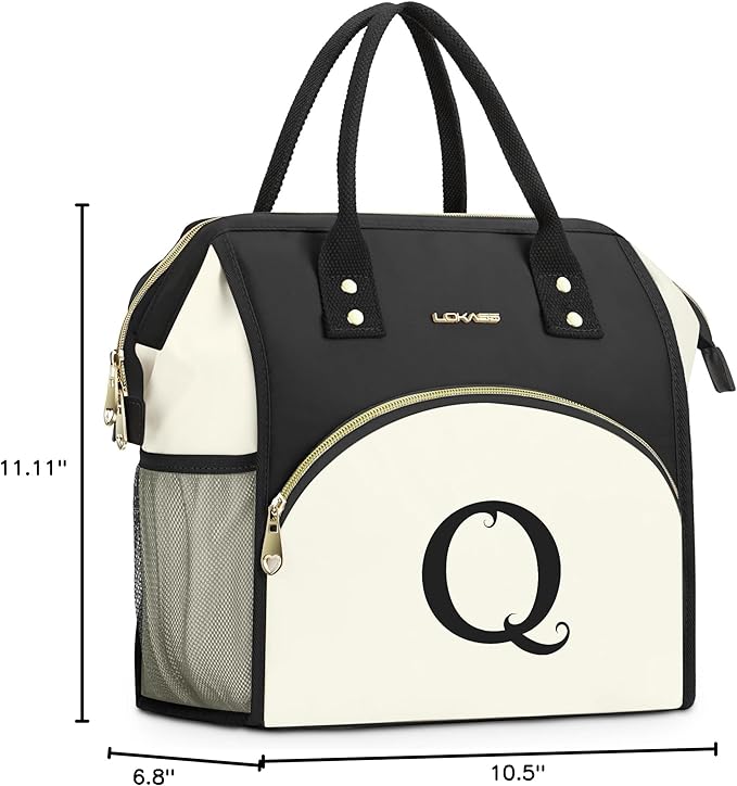 Personalized Lunch Box for Women, Initial Reusable Insulated Lunch Bag, Wide-Open Adult Lunchbox Cooler Lunchbag, Leakproof Lunch Tote for Picnic Work Outdoors, Christmas Gift for Women, Q