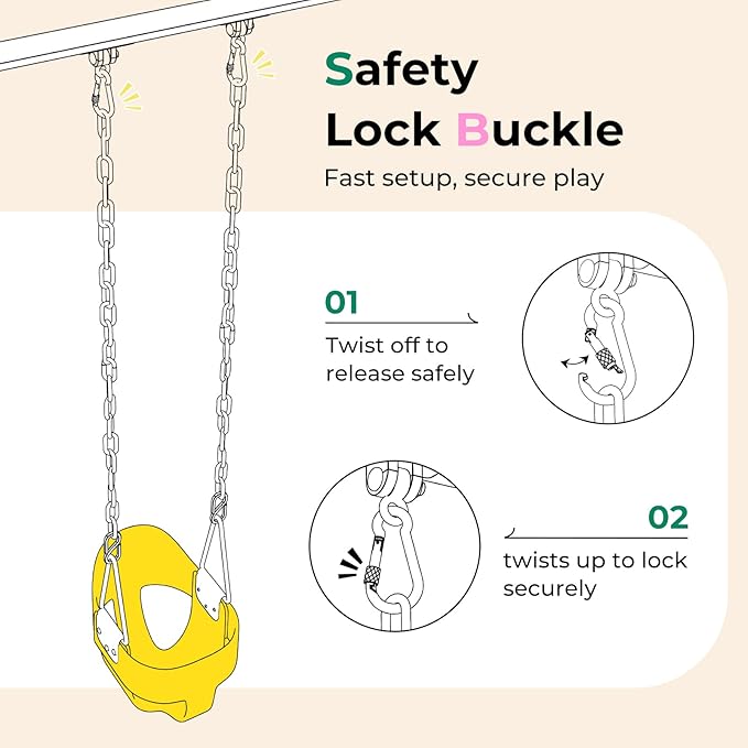 DECORLIFE Toddler Swing - High Back Full Bucket Seat for Ages 1-3, 330lb Capacity, Baby Infant Swing Outdoor with Safety Design, Plastic-Coated Chains, Carabiners for Backyard, Garden-Yellow