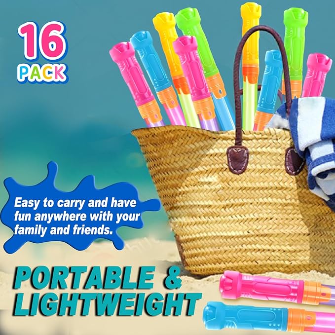 Water Soaker Blaster, 16 Pack Pool Water Guns Bulk, 35 ft Range Squirt Guns for Kids, Water Squirter Shooter for Summer Outdoor Game Pool Beach Party