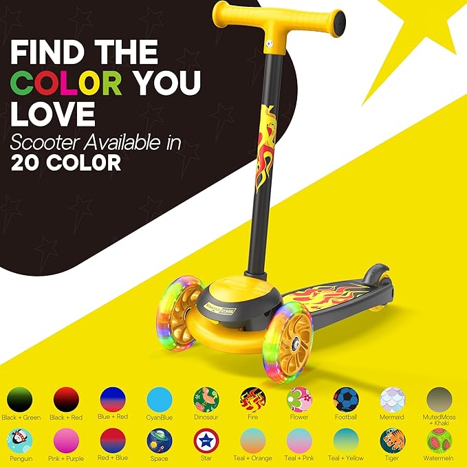 3 Wheel Scooter for Kids, Smooth Light Up LED Front Wheels, Wide Anti Slip Deck, Rear Foot Brake, Easy Lean to Steer Maneuvering, Indoor & Outdoor Ride On Toys for Ages 2 Up