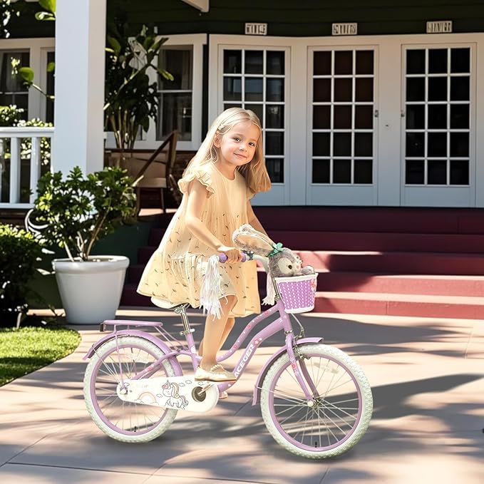 Princess Style Girls Bike with Basket for 2-13 Years Old Kids and Toddlers, 12 14 16 18 Inch Bicycle for Children with Training Wheels and Streamers, 20 Inch with Kickstand, Multiple Colors