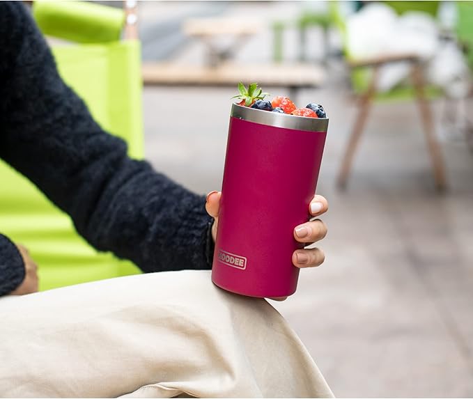 koodee Tumbler Cup with Straw and Lid -12 oz Skinny Tumbler Stainless Steel Double Wall Vacuum Insulated Tumbler Cup-Spill Proof & Sweat-Free (Fuchsia Red-Teal)