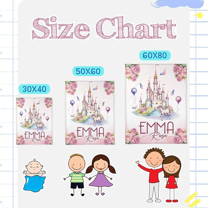 Zocoshi Personalized Baby Blankets Princess Nursery Blanket for Girls, Personalized Baby Gifts with Name, Customized Baby Blanket, Newborn Boy Gift, Soft Fleece (Princess Nursery Blanket)