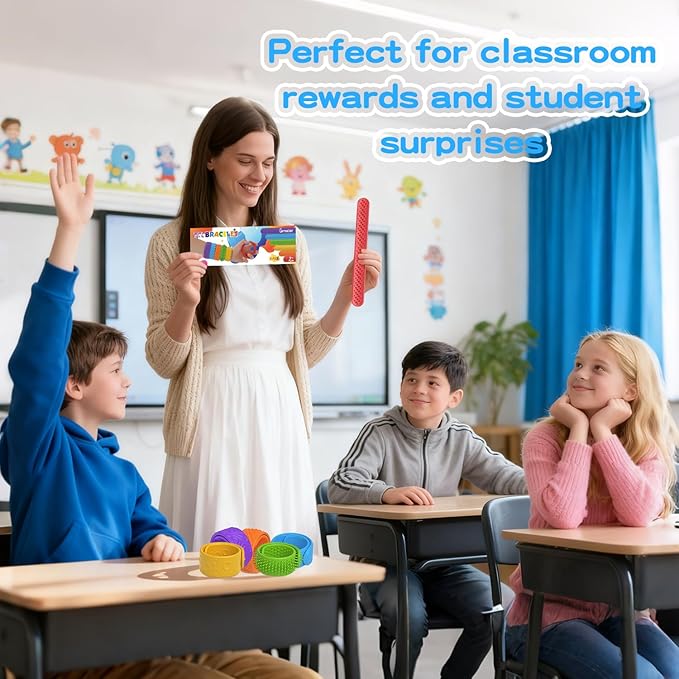 Sensory Fidget Toys for Kids, 6 Pack Textured Silicone Slap Bracelets, Stress Fidgets Toy for Classroom Anxiety Autism ADHD, Sensory Toys for Adults Office Desk, Travel, Airplane.