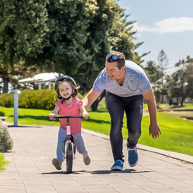 Birtech 12 Inch Toddler Balance Bike for Kids 2-6 Years Old, Adjustable Seat Height, Indoor Outdoor Toy Bicycle With No Pedals, Pink