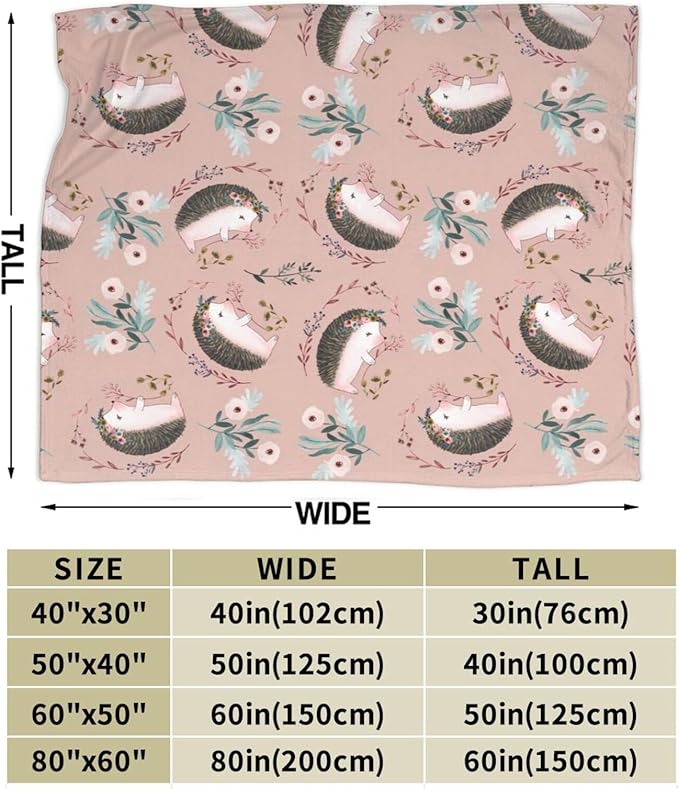 Tijuboni Ultra Soft Cozy Plush Hedgehog Throw Blanket - Hedgehog Lovers Gifts for Girls, Women, Kids & Adults - Lightweight Flannel Comfy Blankets for Nursery, Couch, Sofa - 50"x40"