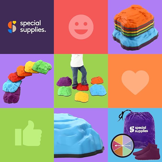 Special Supplies Mountain Shaped Stepping Stones for Kids Indoor and Outdoor Balance Blocks Promote Coordination, Balance, Strength Child Safe Rubber, Non-Slip Edging (Multi-Color, 6)