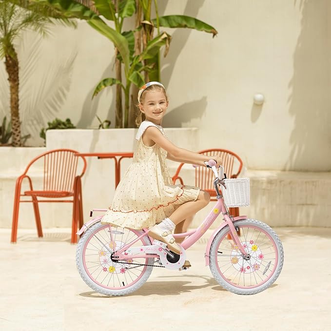 Girls Bike with Basket for Toddlers and Kids Aged 3-14 Years Old, 12 14 16 18 Inch with Training Wheels & Doll Seat, 20 Inch with Kickstand & Rear Rack, Princess Style Bicycle for Gift.