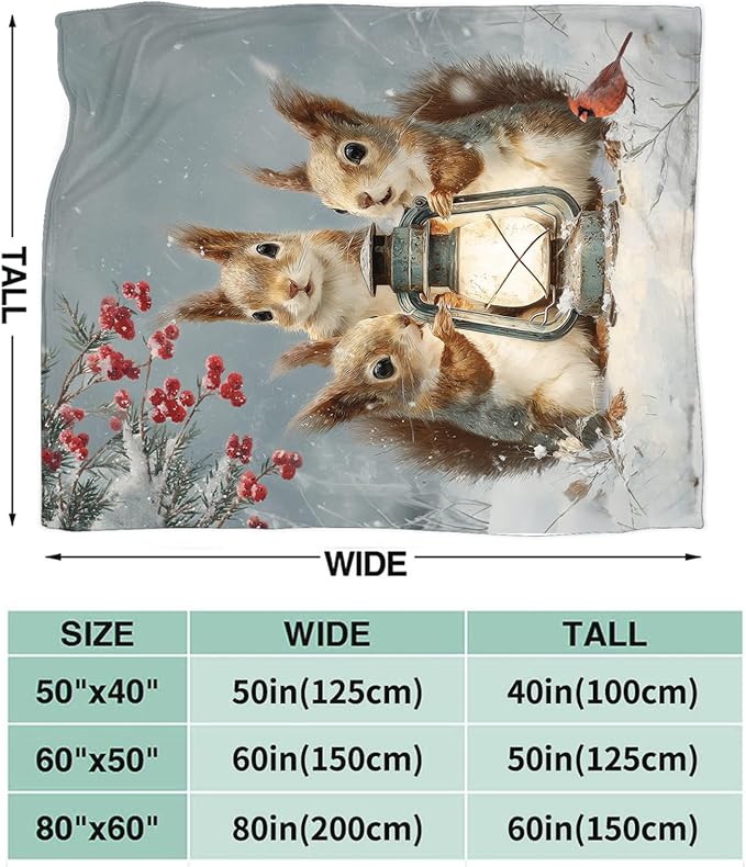 Squirrel Blanket Gifts for Girls Boys Christmas Winter Throw Blankets Cozy Plush Fleece Flannel Fuzzy for Women Men Decor 50"X40"