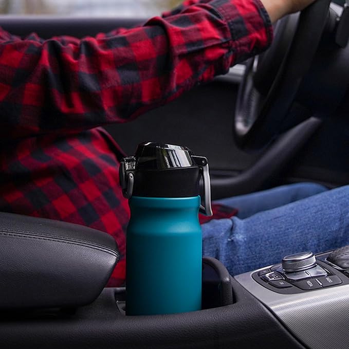 BJPKPK 18oz Insulated Water Bottle With Straw Stainless Steel Double Wall Water Bottles BPA Free Leak Proof Thermo With Lockable Flip Lid And Soft Silicone Spout,Black Leopard