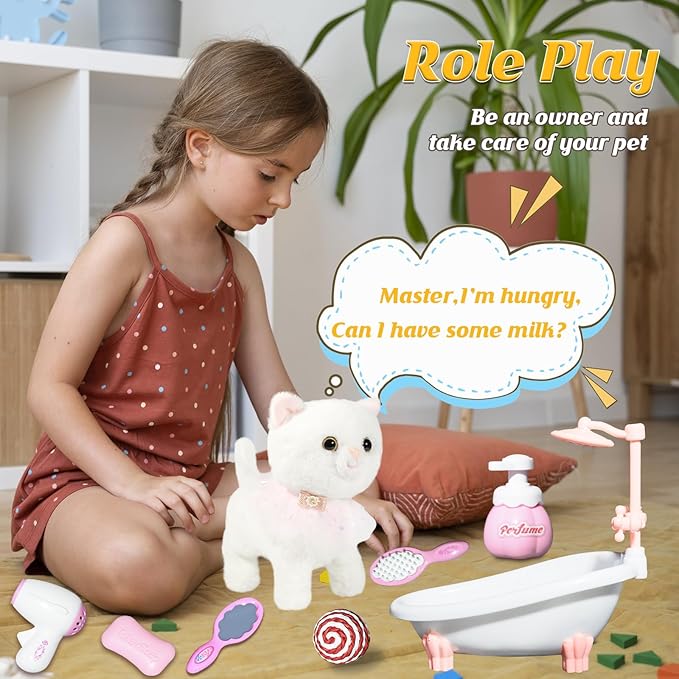 Interactive Electronic Plush Toy Walking and Barking Robot Cat Plush Cat Remote Control Kitten for Girls