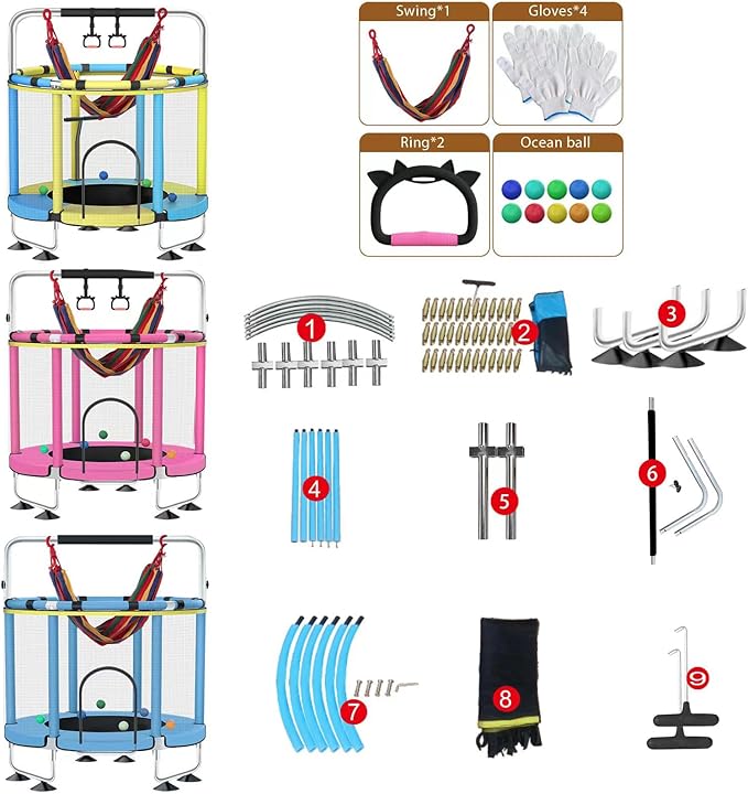 Trampoline for Kids, Upgrade Full Anti-Rust 440lbs Indoor Outdoor Toddler Trampoline with Net, 55" Adjustable Baby Toddler Trampolines Accessories with 8 Toys Dart Board