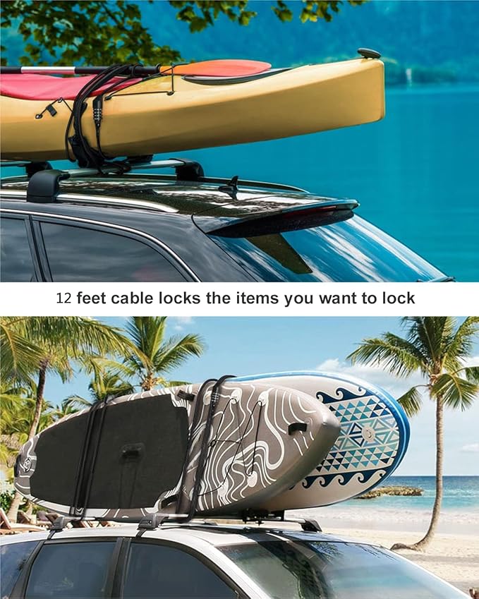 NDakte Bike Lock, Extra Long Straight Cable Lock(6ft to 27ft) with Resettable Combination, Unique Male Narrow Designed to Especially Suitable for Kayak, Scooter and Paddle Boards Canoe Jet Ski