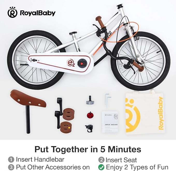 RoyalBaby Kids Bike, Terra EZ Balance to Pedal Convertable Bicycle, 14 16 18 Inch Easy Learn Balancing to Biking Boys Girls Ages 3-9 Years Beginners