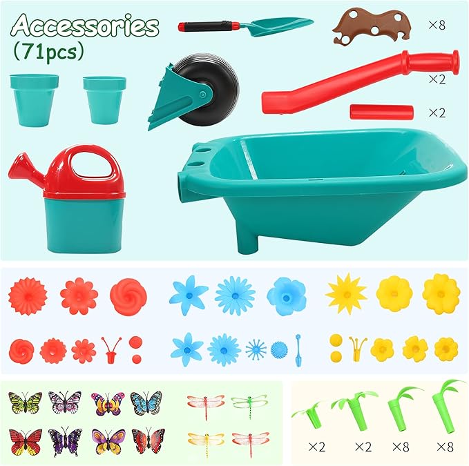 CUTE STONE Kids Gardening Tool Set, Garden Toys with Wheelbarrow, Watering Can, Shovel, Flower Garden Building Toy, Pretend Play Outdoor Indoor Activities Stem Toy Gifts for Boys Girls