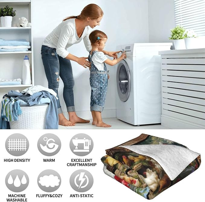 Farmhouse Rooster Throw Blanket Ultra Soft Farm Country Chicken Flannel Blanket Lightweight Cozy Blankets Gift for Women Men Couch Sofa Bed 80" x 60"