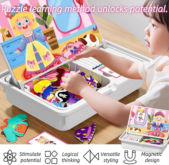 Magnetic Face Dress-Up Puzzle Book for Kids – Double-Sided Preschool Educational Travel Toy, Enhances Creativity & Learning, Portable & Easy Storage, Fun Tabletop Game for Toddlers 3-6