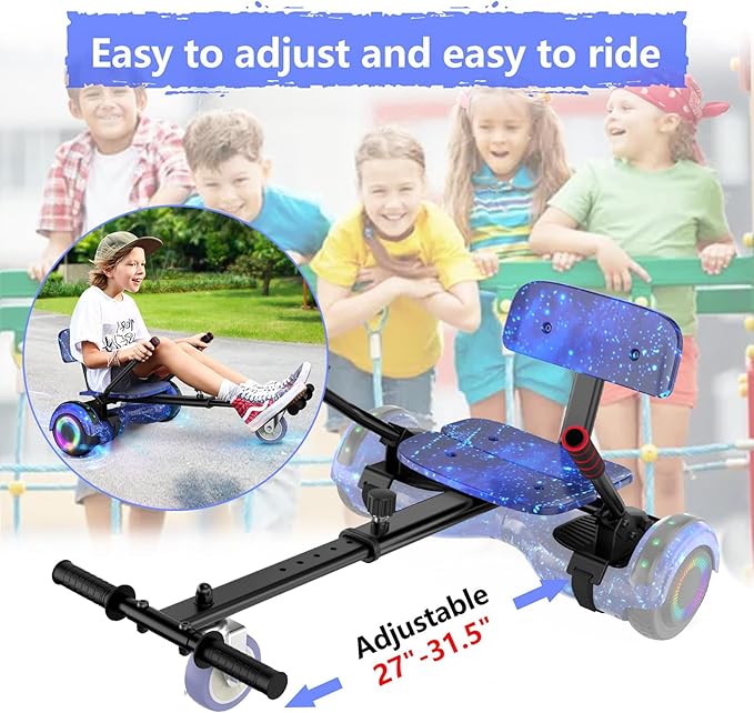 LIEAGLE Scooter With Seat Attachment, 6.5" Scooters Go Kart Combo With Colorful LED Lights & Bluetooth, For Kids Boys Girls Adults All Ages(Star Blue with Kart)