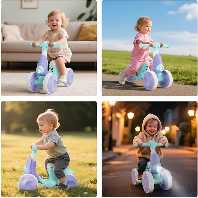 Electric Baby Balance Bike with Bubble Machine for 1 Year Old Boys Girls 4 in 1 Toddler Balance Bike 12-48 Month Kids Bubble Bike Ride Toys First Birthday Gift with Powered Motor,Music,LED Lights
