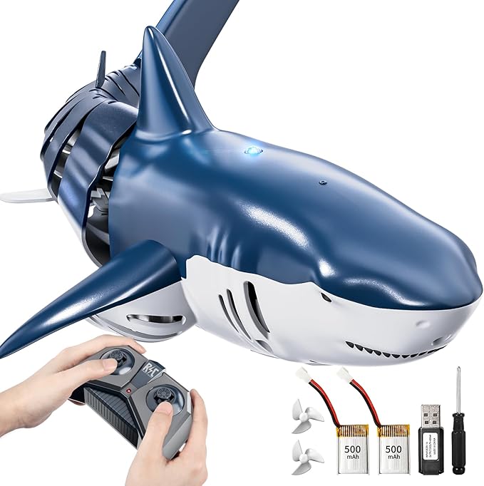 2.4Ghz Remote Control Shark Toys for Kids 3 4 5 6 7 Years Old, 1:18 Scale High Simulation Shark for Pool, Bath Toys for Toddlers, Electronic RC Sea Animal, Outdoor Water Gifts