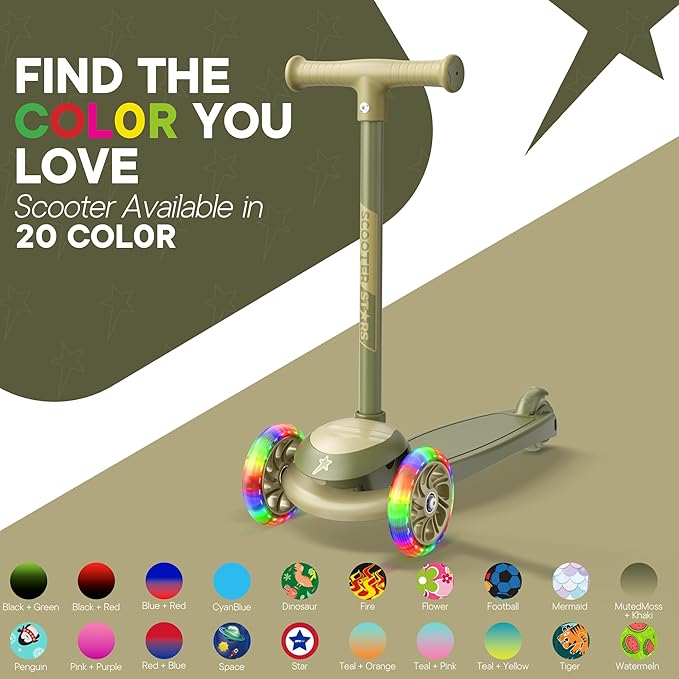 3 Wheel Scooter for Kids, Smooth Light Up LED Front Wheels, Wide Anti Slip Deck, Rear Foot Brake, Easy Lean to Steer Maneuvering, Indoor & Outdoor Ride On Toys for Ages 2 Up