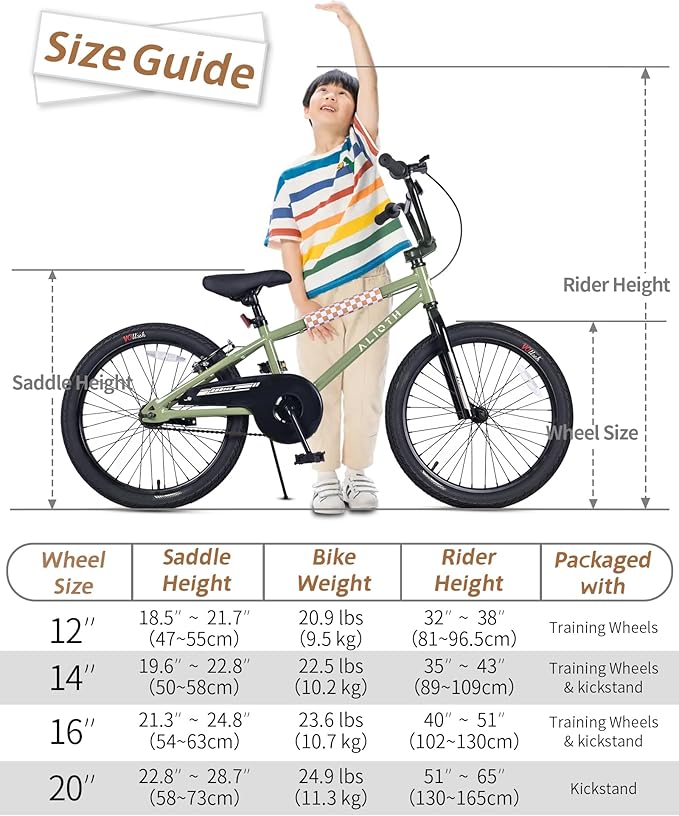 12 14 16 20 Inch Kids Bike BMX Style Bicycle with Training Wheels for 2-14 Years Old Toddlers Boys Girls Coaster Brake Multiple Colors