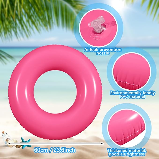 6 Pcs Inflatable Pool Floats 24 Inches Swim Tube Bulk Swimming Ring Pool Floaties for Beach Party Decorations Women and Men River Lake Summer Vacation Holiday (Rose Pink)