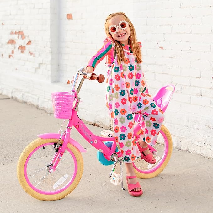 Glerc Maggie Girls Bike, 12-20 Inch Kids Bike for 2-13 Years Old Children, Princess Style Kids Bicycle with Doll-Seat & Basket & Training Wheels, Multiple Colors