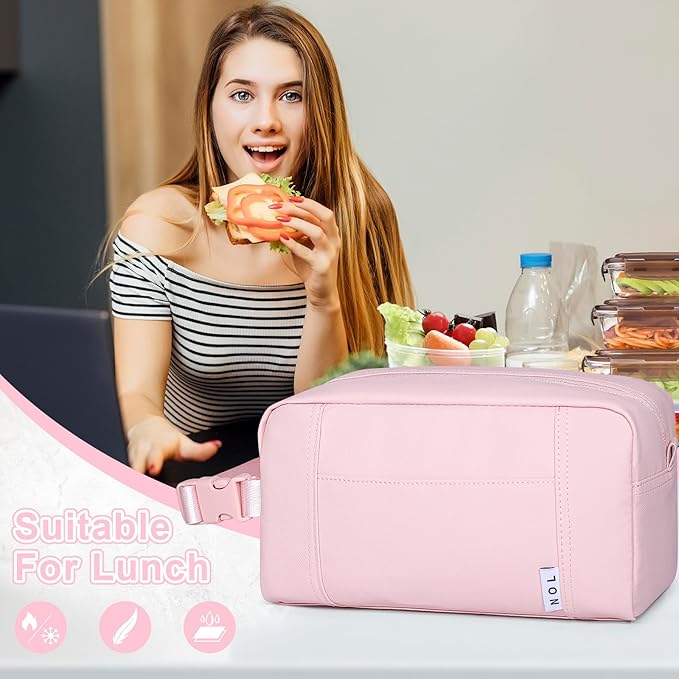 NOL Natural Organic Lifestyle Freezable Snack Bag, Leakproof Cooler Lunch Bag, Reusable, Zip Closure with Buckle Handle Nylon Waterproof Snack Box for Work Travel-Pink