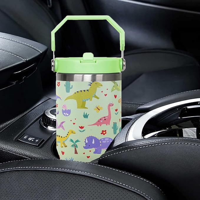 30oz Dinosaur CoffeeTravel Mug Cup Water Botter Flip Tumbler with Handle lid and Straw,Dinosaur Stuff Decor Accessories