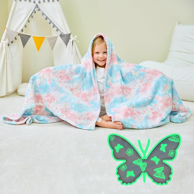 Softan Kids Throw Blanket for Boys and Girls Soft Cozy Flannel, Cute Blanket for Sofa Couch Bed, Christmas Birthday Gift for Kids Toddler, Multicolor Butterfly 50x60 Inches