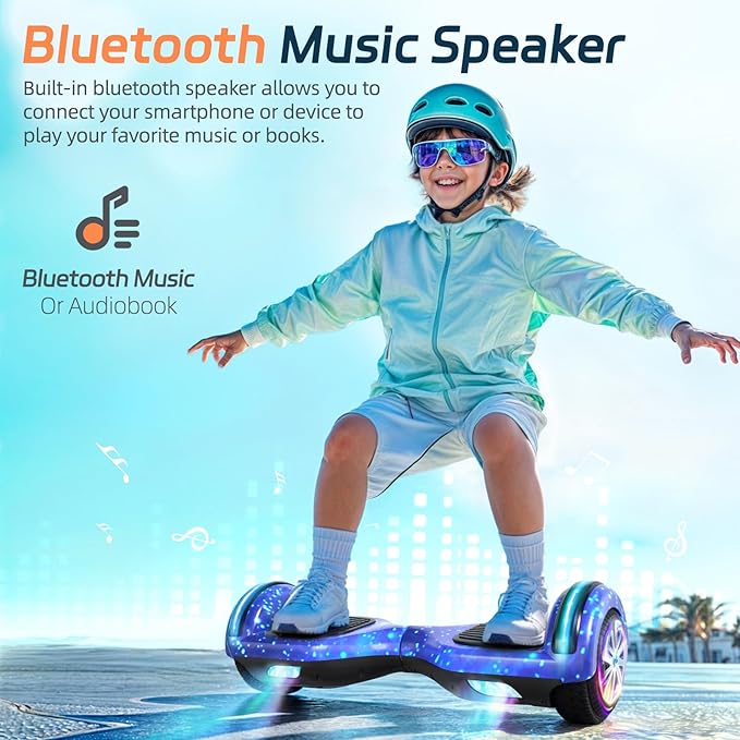 Scooter with Bluetooth Corlorful LED Lights, 6.5" Wheels, Dual 300W Motor Scooter for Kids Girls Boys Adults, All Ages