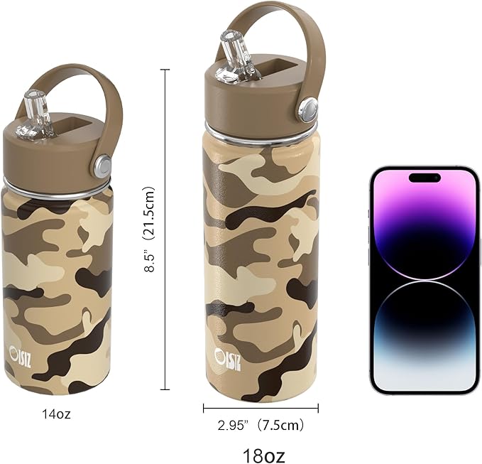 OISIZ 18oz Kids Water Bottle with Straw Lid, Vacuum Insulated Water Bottle 316 Stainless Steel Bottles for Kids for School, Leakproof Water cups, BPA Free and Keep Cold for 24 Hours,Easy to Clean