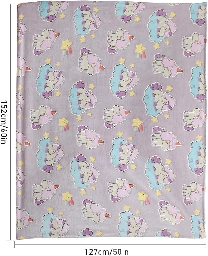 Glow in The Dark Blanket Unicorn Pattern for Unique Birthday Gifts for Girls Boys Teens, Lightweight Soft Cozy Warm Fuzzy 50"×60" Purple