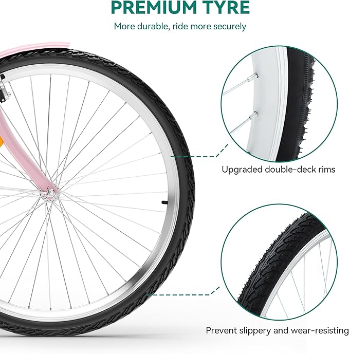 YITAHOME Beach Cruiser Bike for Women, 24 & 26 inch Commute Bike for Adults, 1 & 7 Speed Womens Bicycle with Basket Adjustable Seat, Multiple Color