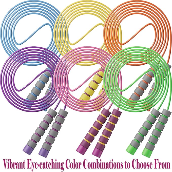 Adjustable Jump Ropes for Kids - Colorful Skipping Ropes with Soft Foam Handles - Ideal for Outdoor & Indoor Play, Fun Games Activity, Fitness, Exercise and Party Favors