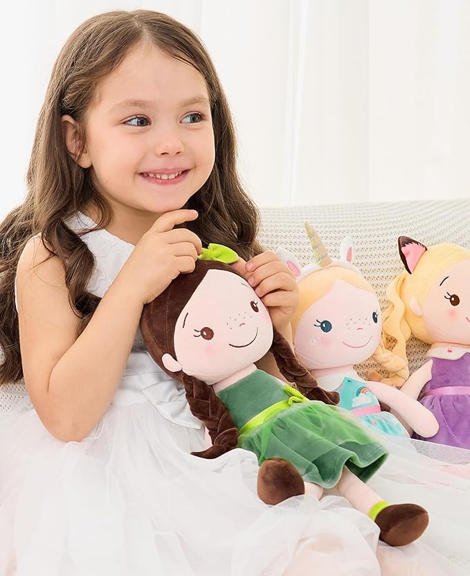 GAGAKU Soft Baby Doll Toys (16'') for Girls, My First Baby Rag Dolls for 1 Year Old Girl Birthday Gift Plush Doll Toys Machine Washable Baby Doll for Toddler Kids Infants - Forest Girl