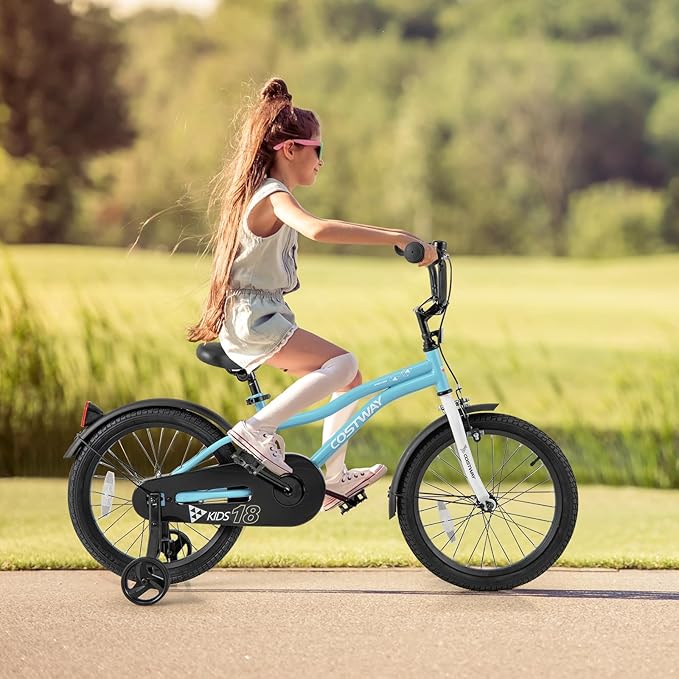 COSTWAY 12/14/16/18 Inch Kids Bike, Children Toddler Bicycle with Training Wheels, Adjustable Seat & Handlebar, Handbrake & Coaster Brake, Reflectors, Bell, Suitable for 3-8 Years Old Boys Girls