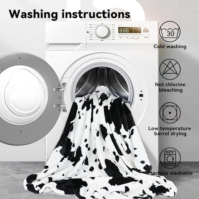 Cow Print Blanket Black & White - 50"x60" Plush Soft Fuzzy Fleece Throw for Adults Kids, All-Season Lightweight Bedding Decor, Gifts for Cow Lovers Birthday