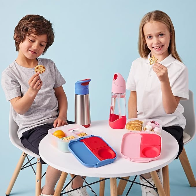 b.box Mini Lunch Box, Bento Box for Kids, Snack Container with 2 Leak Proof Compartments, Reusable Snack Containers with Lids, Kids Lunch Boxes Ages 3+, BPA Free, 4 1/4 Cup Capacity (Strawberry Shake)