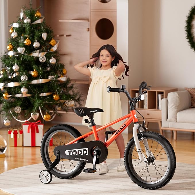 lecoco Kids Bike for Boys Girls, 14 16 18 Inch Children's Bicycle with Training Wheels Pedal Brakes Handbrake & Kickstand Training Bike for Kids and Toddler Multiple Color